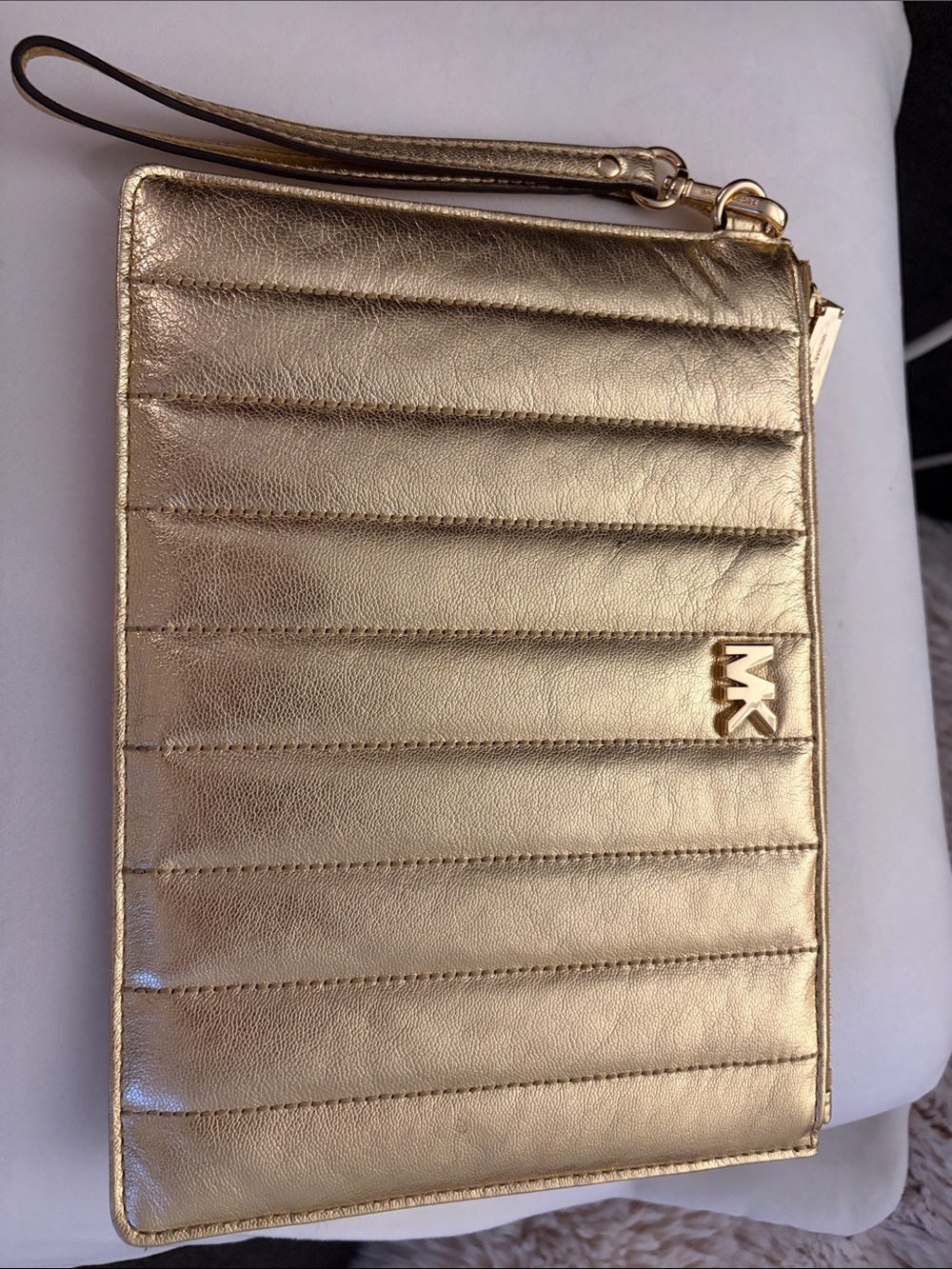Michael Kors Metallic Gold Quilted Wristlet